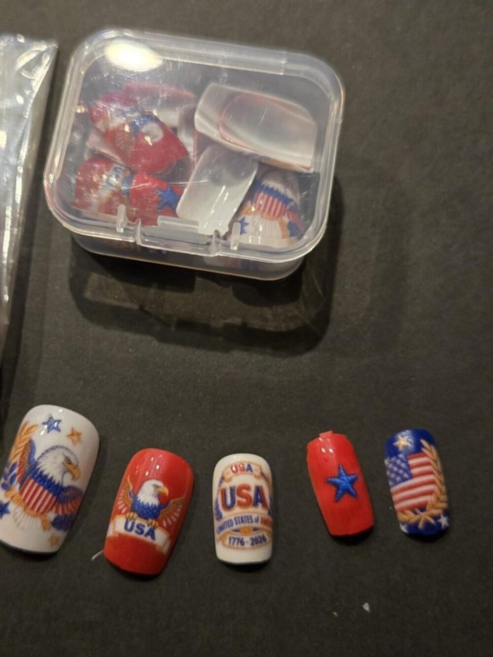 Patriotic Press On False Nail Set Red White and Blue Design